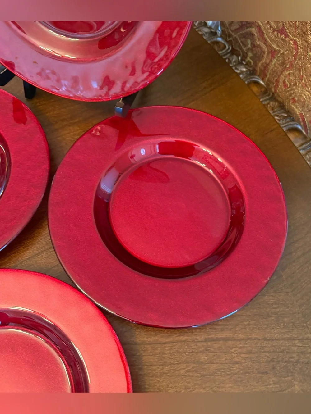 Set of 4 Vintage Pier 1 Imports Ruby Red 8.25” Glass Salad / Dessert Plates - #1